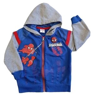 Marvel Spiderman Full Zip Hoodie Sweatshirt Mesh Fleece Sweater Boys Size 3 Blue